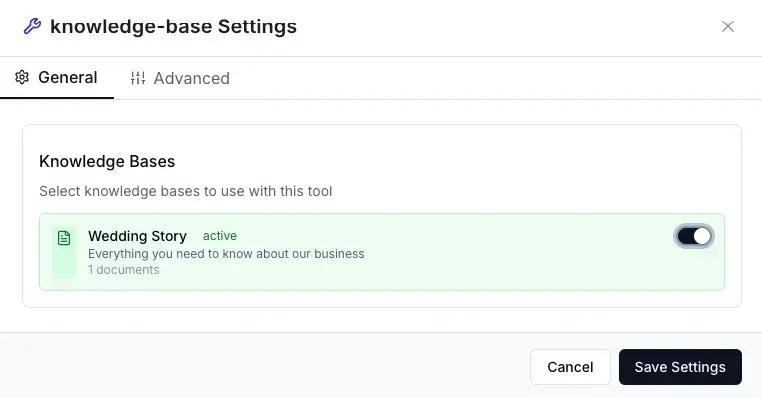 Knowledge Base Tool Settings