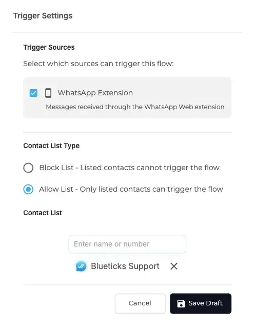 Allow List with Selected Contact