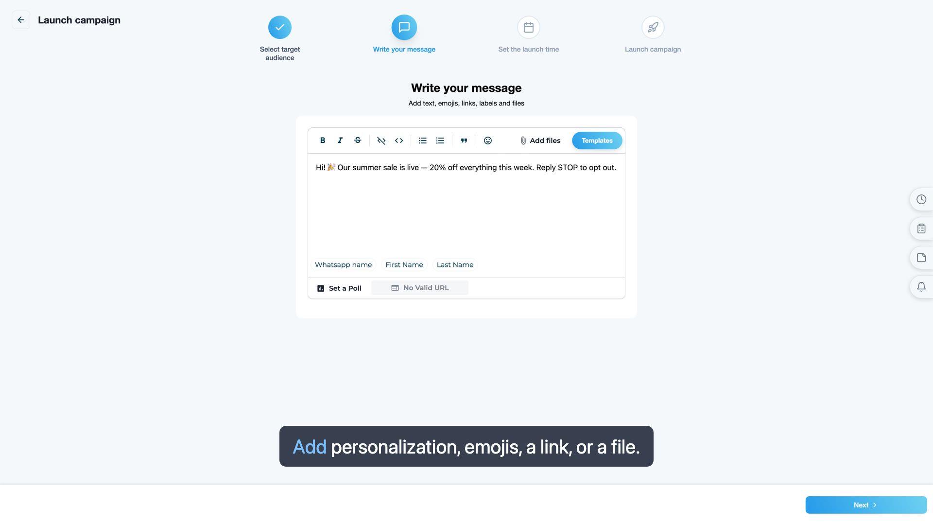 Launch a campaign from WhatsApp Web