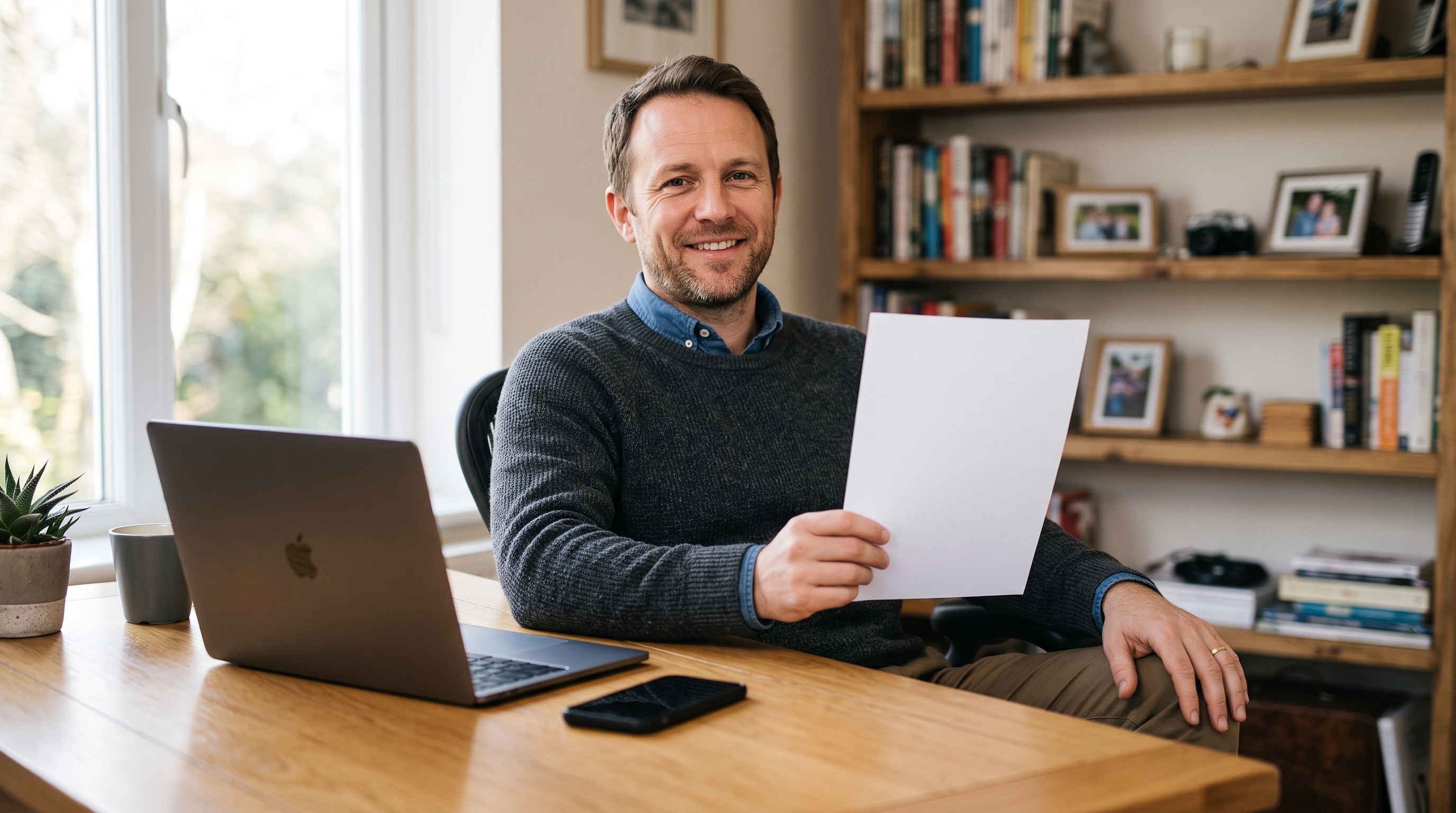A small-business owner reviewing WhatsApp broadcast campaign results on a printed report