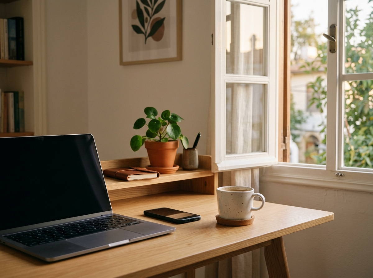 laptop desk morning