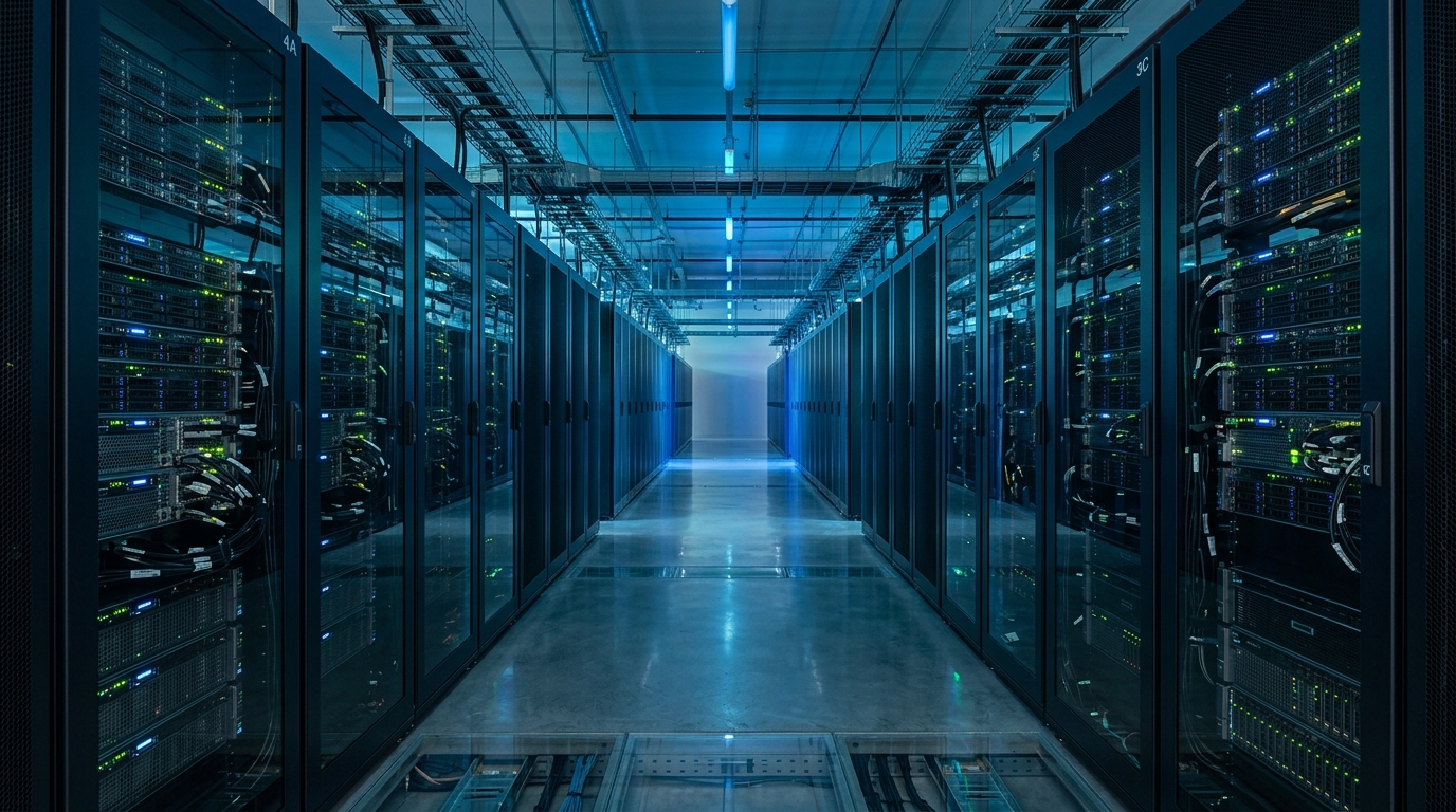 Data center server racks representing the cloud gateway that sends whatsapp web messages offline