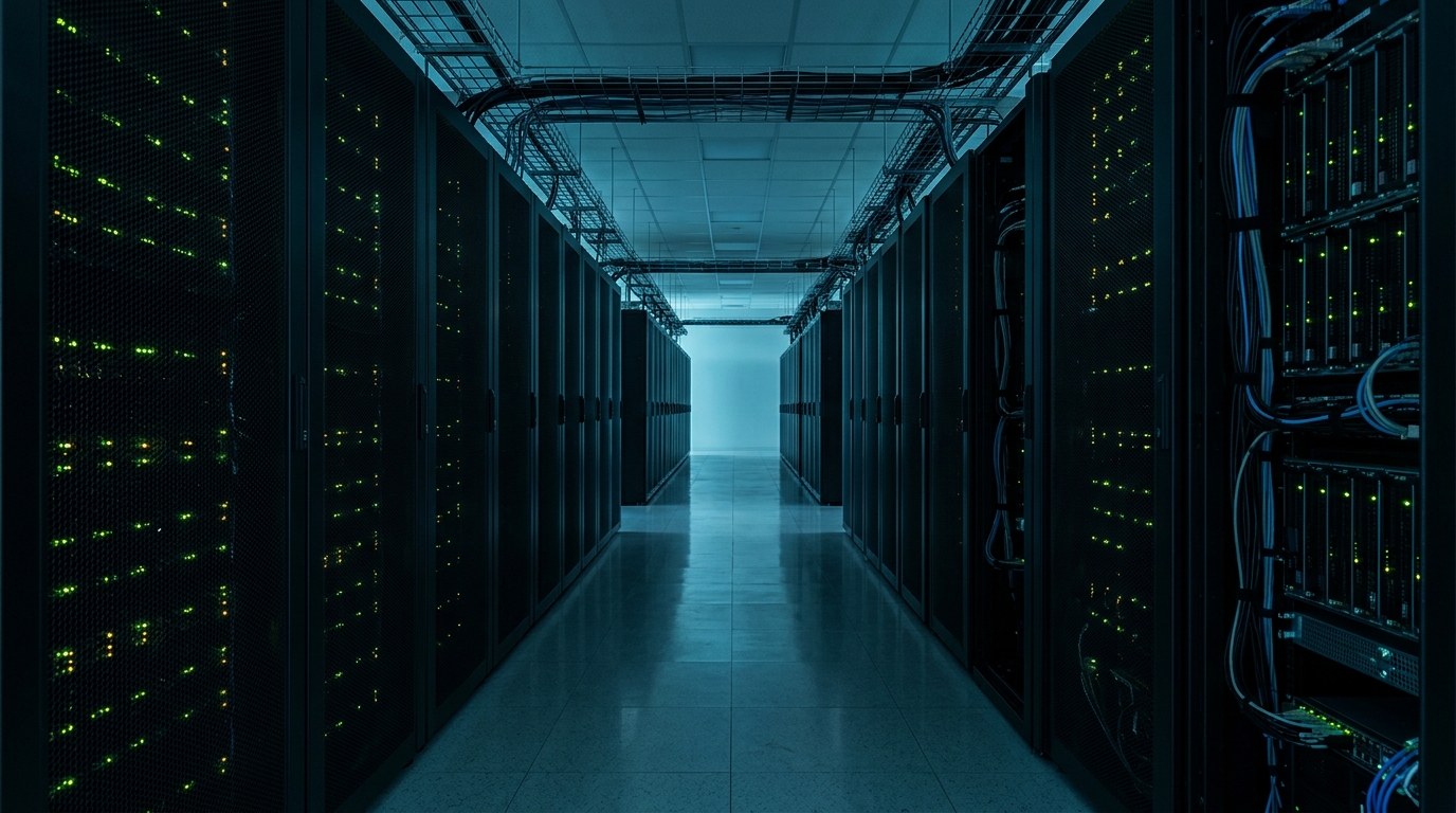 Server racks running overnight, where a hosted WhatsApp gateway sends messages with your computer off