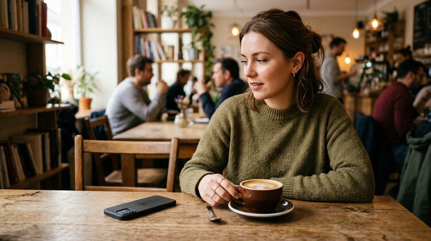 Person glancing at a phone notification banner without opening the app