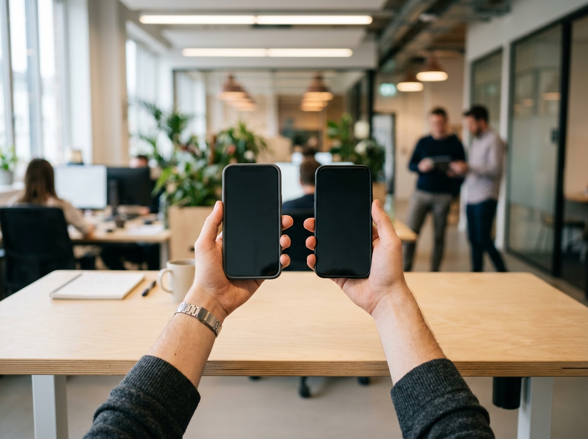 hands two phones side by side