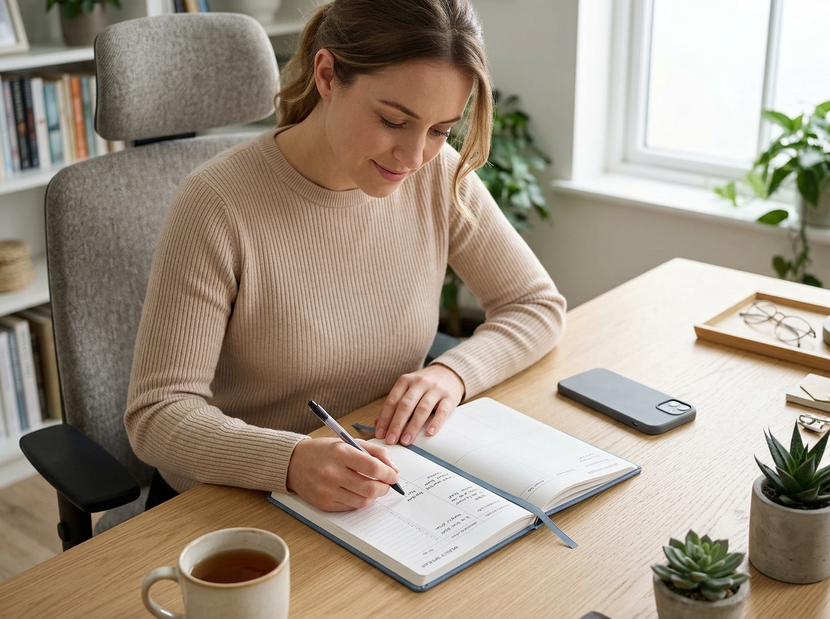 person reviewing calendar planner desk