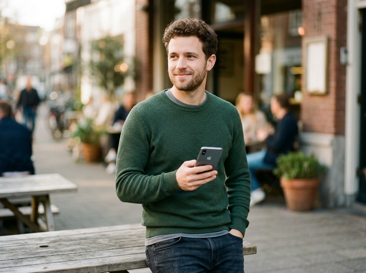 A customer holding their phone, representing giving opt-in consent for a WhatsApp marketing campaign
